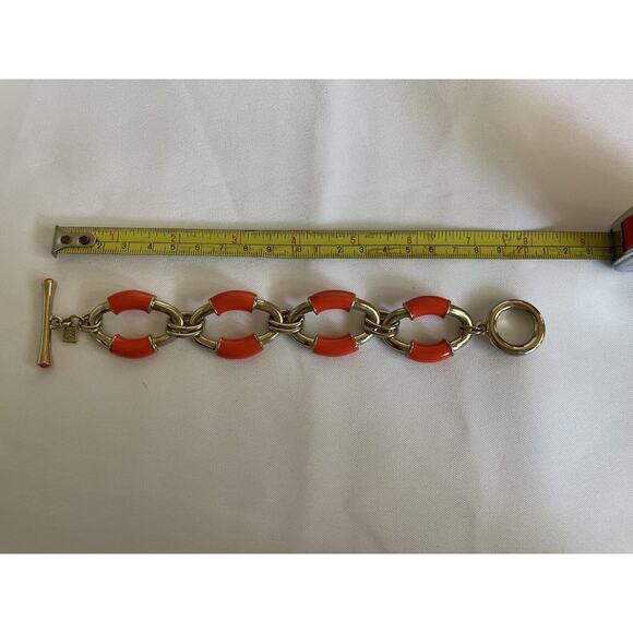 Banana Republic gold and orange enamel chain link bracelet with toggle. - Picture 2 of 8
